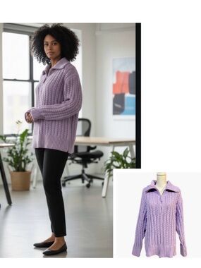 Aerie Sweater Womens Lavender Purple 1/4 Zip Chenille Collared Loose Knit RTL 69